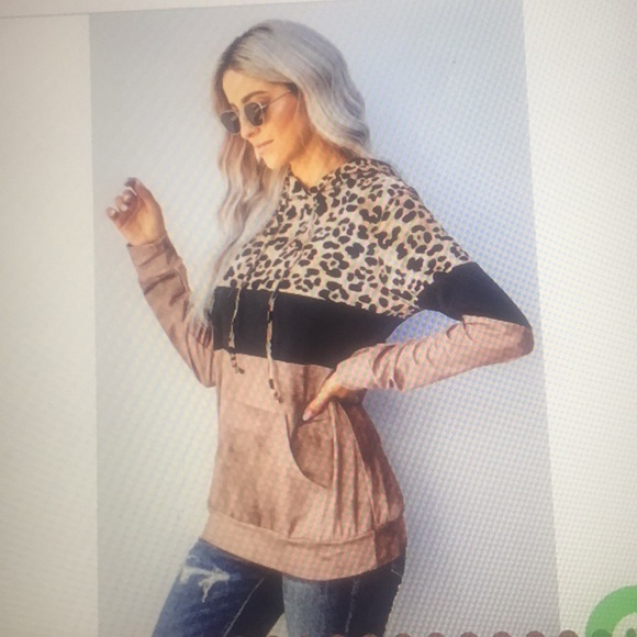 Champagne color Leopard Tie dye colorblock hoodie - Picture 5 of 8